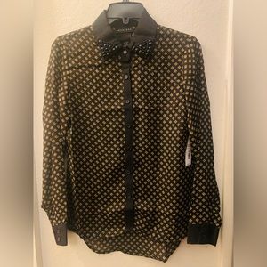 NWT Metaphor Small Embellished Diamond Patterned Button Up Long Sleeve Shirt